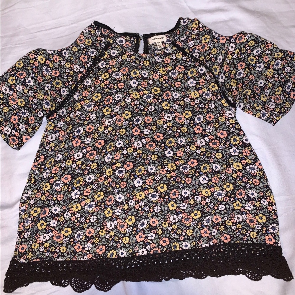 Floral open shoulder top